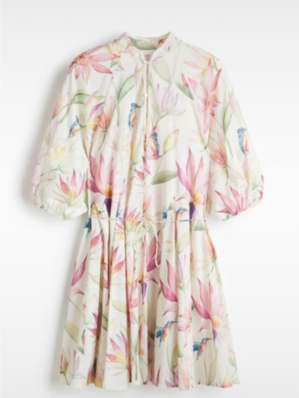 H&M Cream Dress with Pink Floral & Blue Bird Print